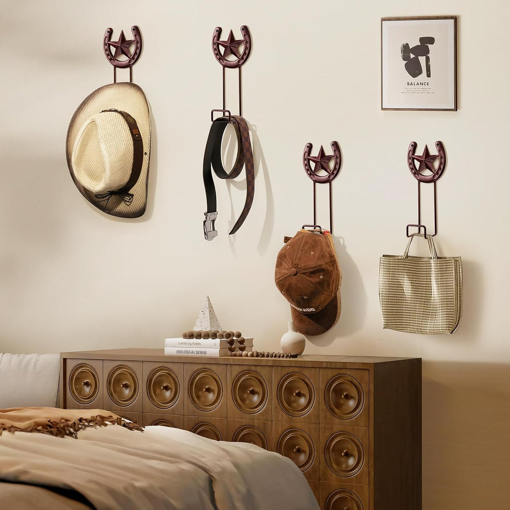 Cowboy Hat Hanger for Wall 4 Pack Cowboy Hat Holder Wall Mount Horseshoe Hooks M