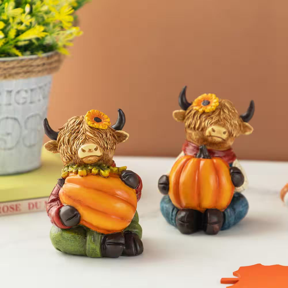 4.25 In. Fall Resin Christmas Highland Cow Table Decor (Set of 2)